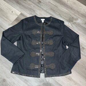 Chico's Black Embellished Blazer Jacket Denim small